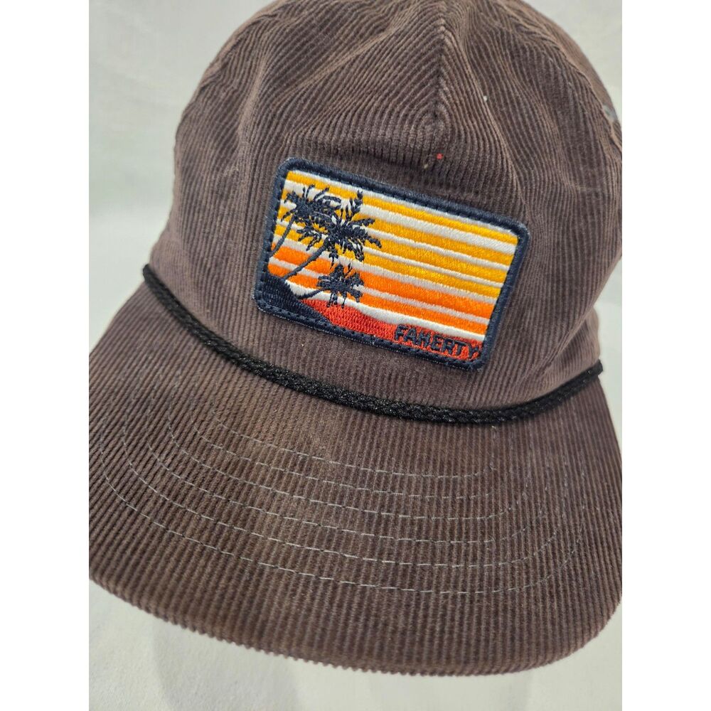 Faherty Brand Men's Corduroy Rope Hat Sunset Palm Tree Patch Cap Brown Snapback
